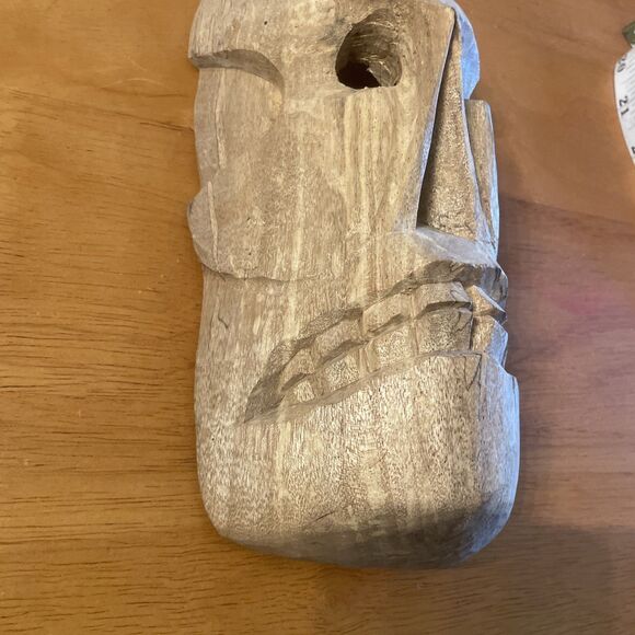 Vtg Hand Carved Wooden Skull Mask Mexican Folk Art Zihuatanejo Ixtapa Rough Hewn - Picture 3 of 8